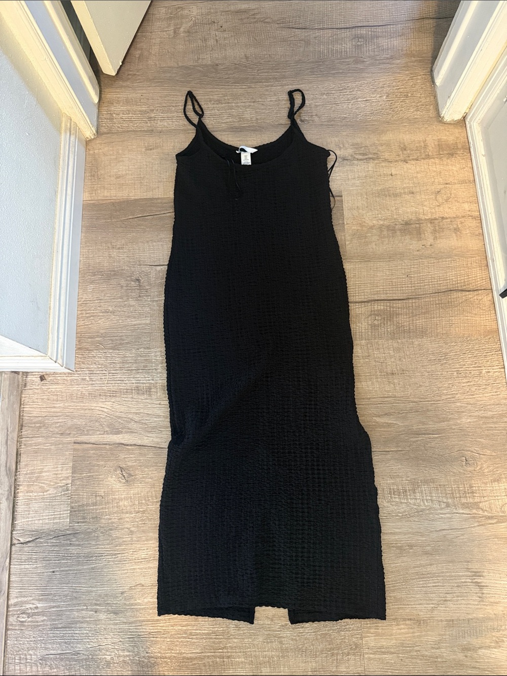 H&M Black Ribbed Spaghetti-Strap Midi Dress